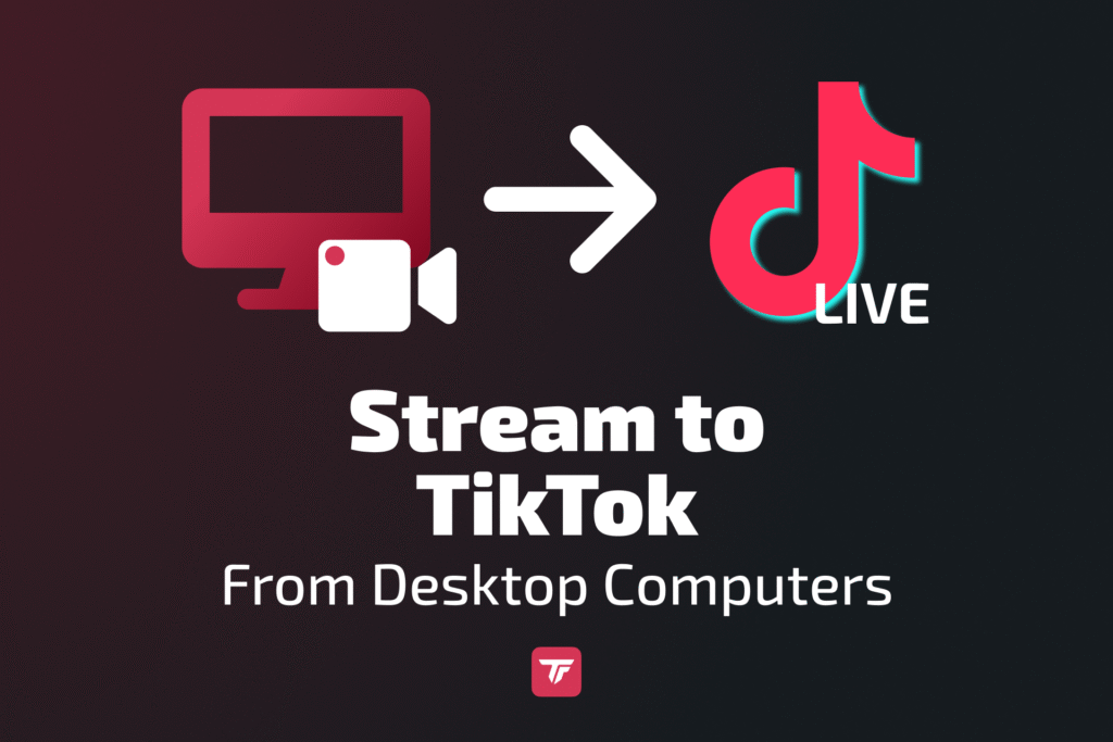 Image showing a desktop computer and camera icon pointing to TikTok Live, illustrating how to stream from a PC.