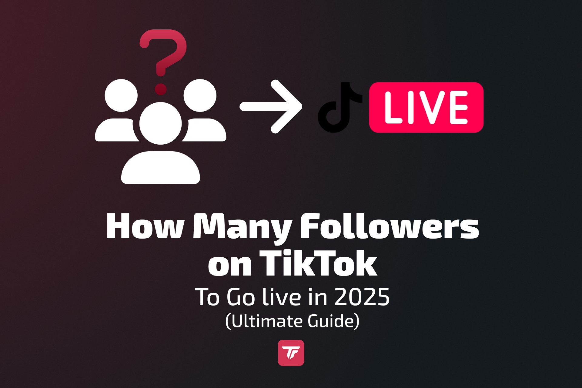 Image shows user icons with a question mark pointing to TikTok Live, asking how many followers are needed to stream in 2025.