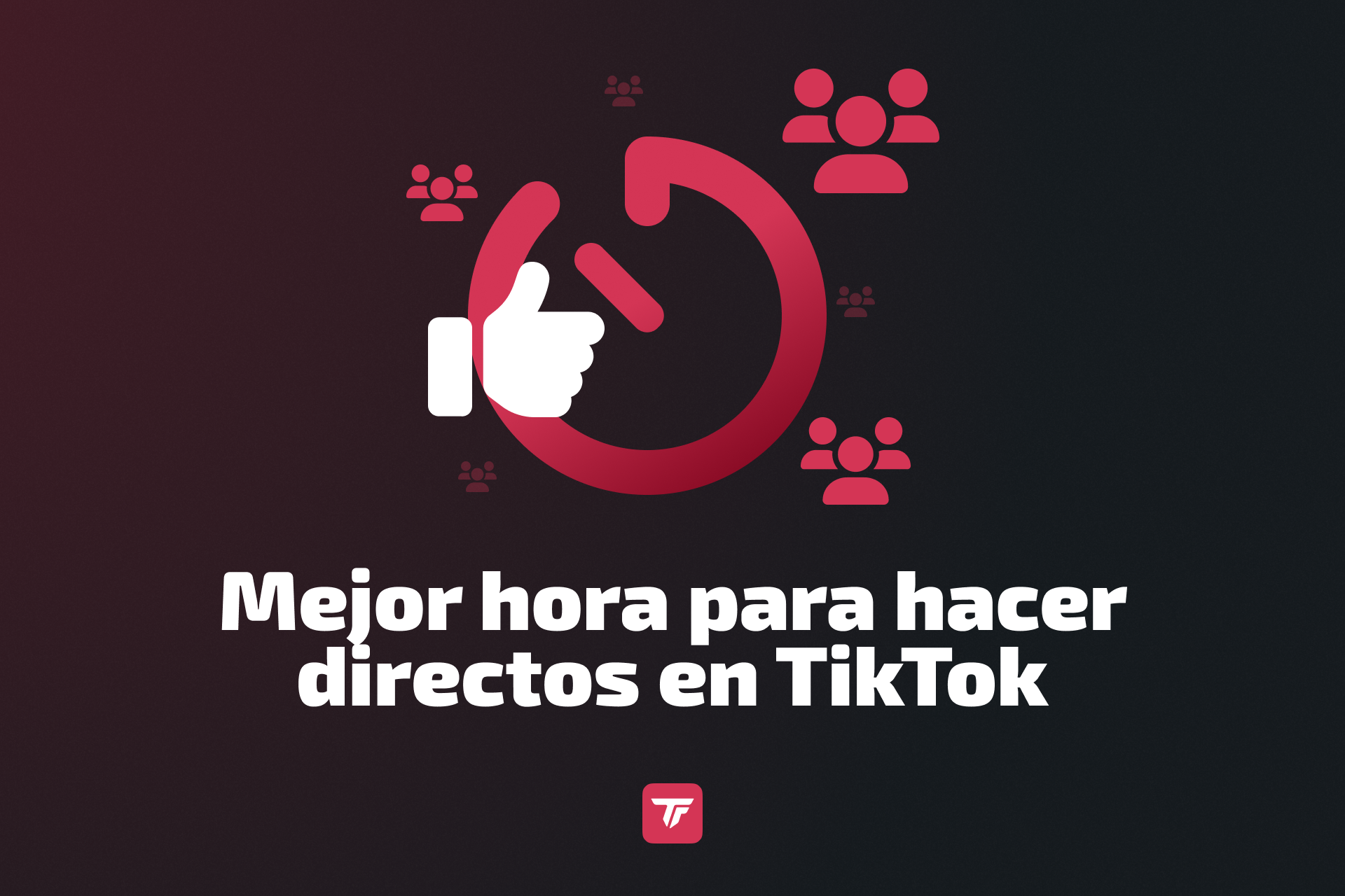 Icono de reloj rojo y espectadores mostrando la mejor hora para hacer directos en TikTok.