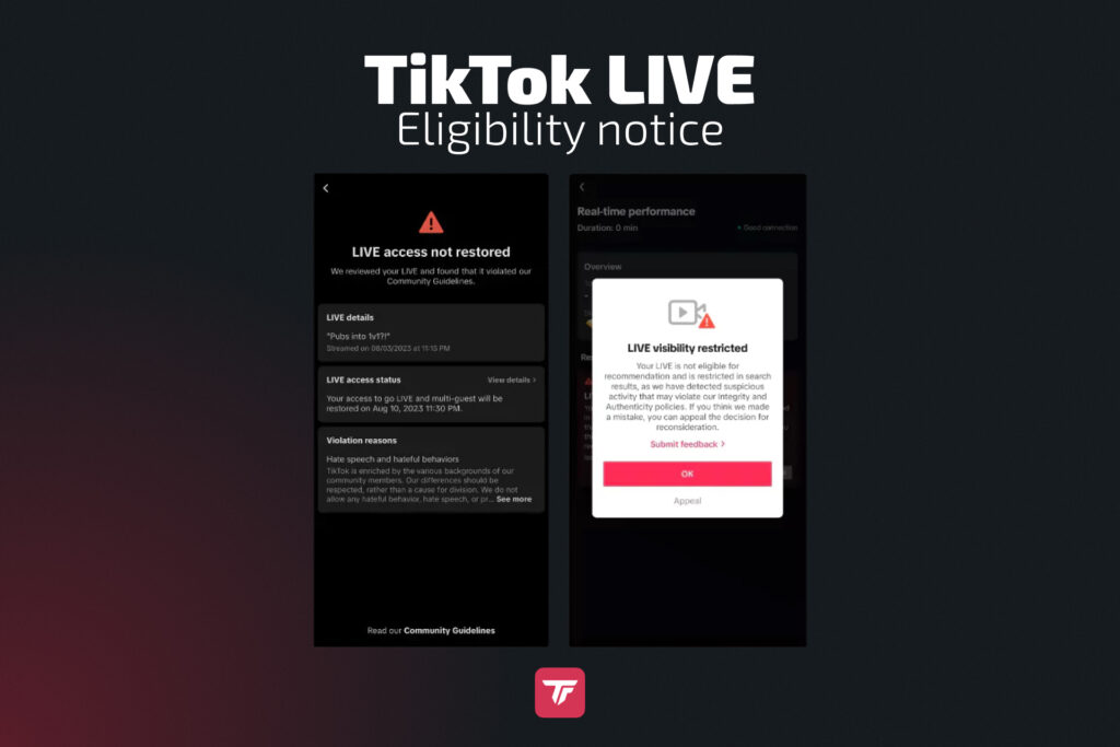 TikTok Live eligibility notice screen showing restrictions.