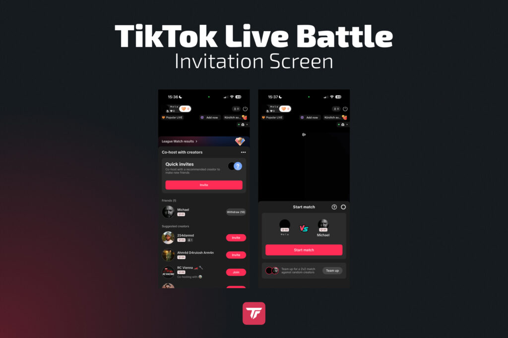 TikTok Live invitation screen showing how to invite another creator to battle.