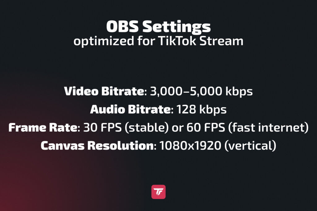 Optimized OBS settings for TikTok Live streaming.