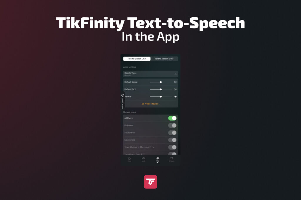 TikFinity TTS app interface for TikTok streamers