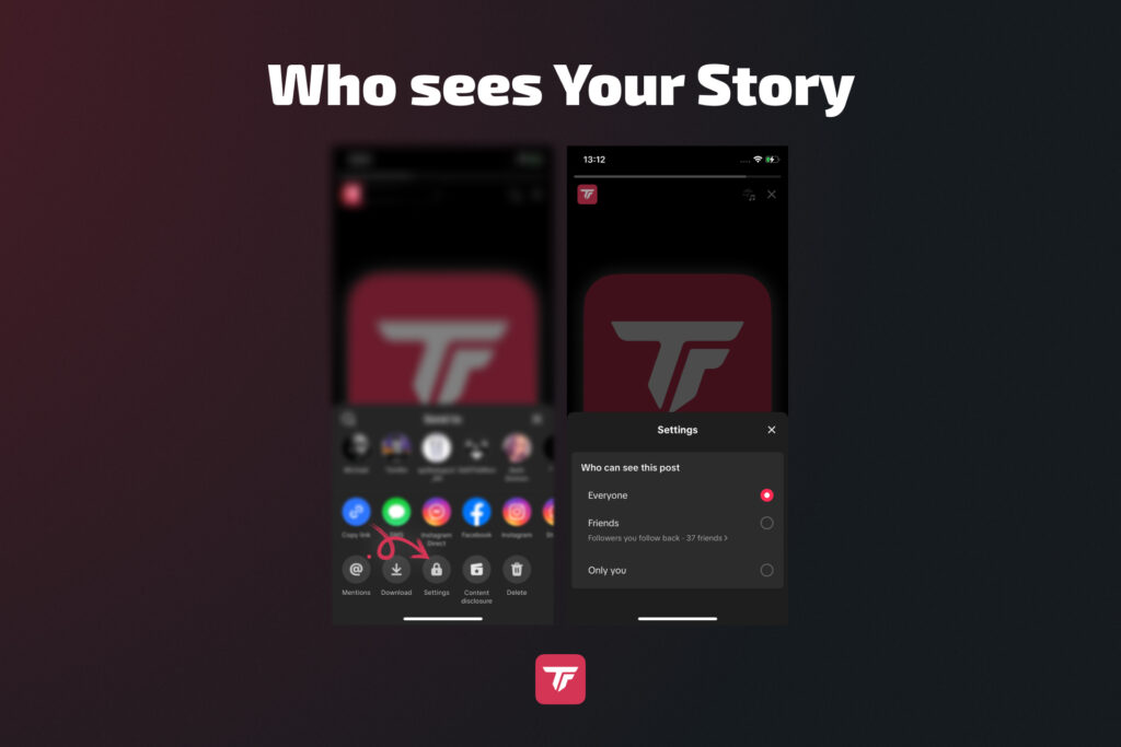 TikTok story privacy settings showing audience options.