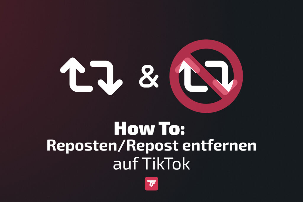 TikTok Repost- und Repost-entfernen-Symbole mit Tutorial-Titel auf dunklem Hintergrund.