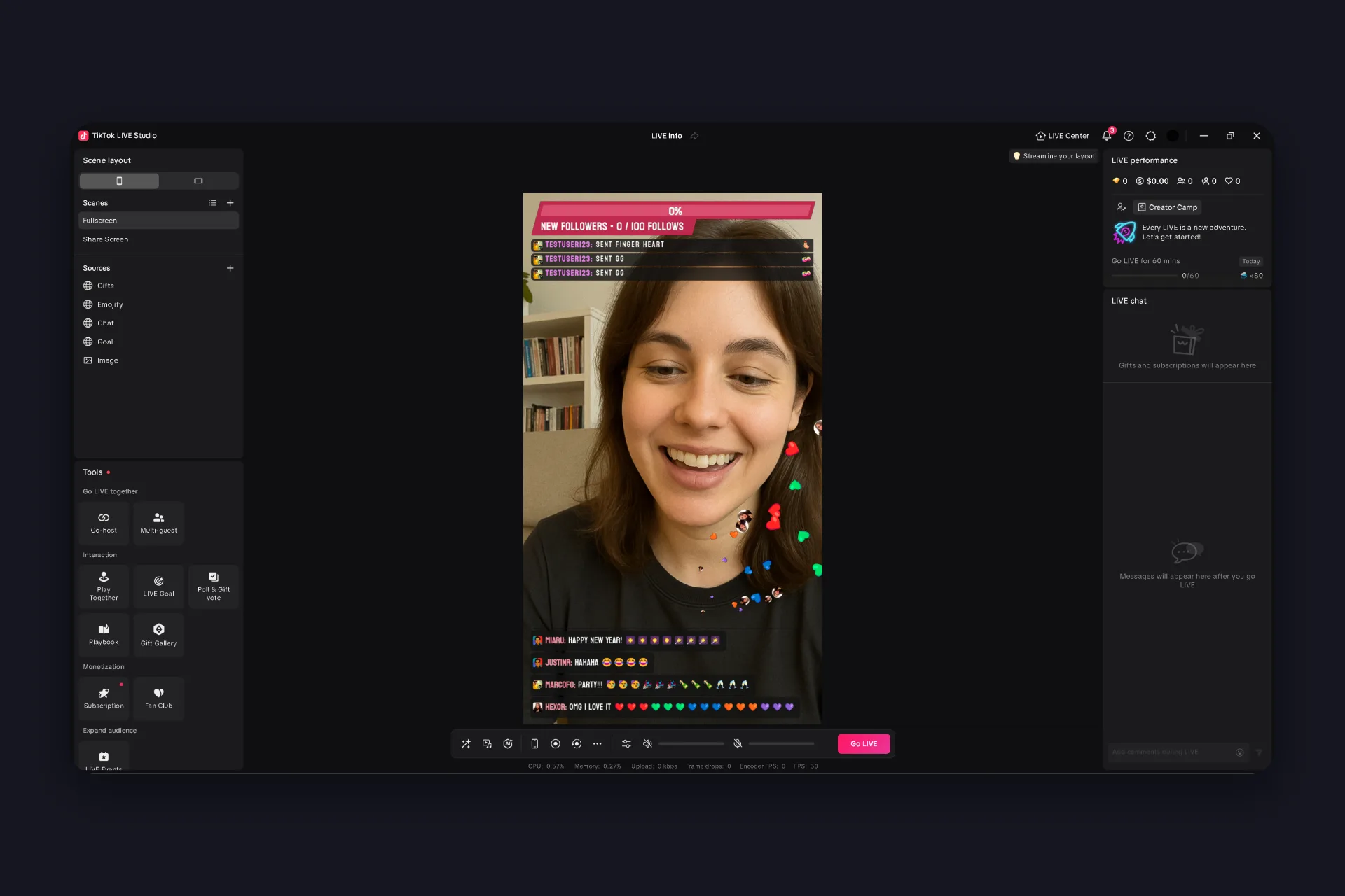 TikFinity gift alert widget shown on top of a game scene inside LIVE Studio