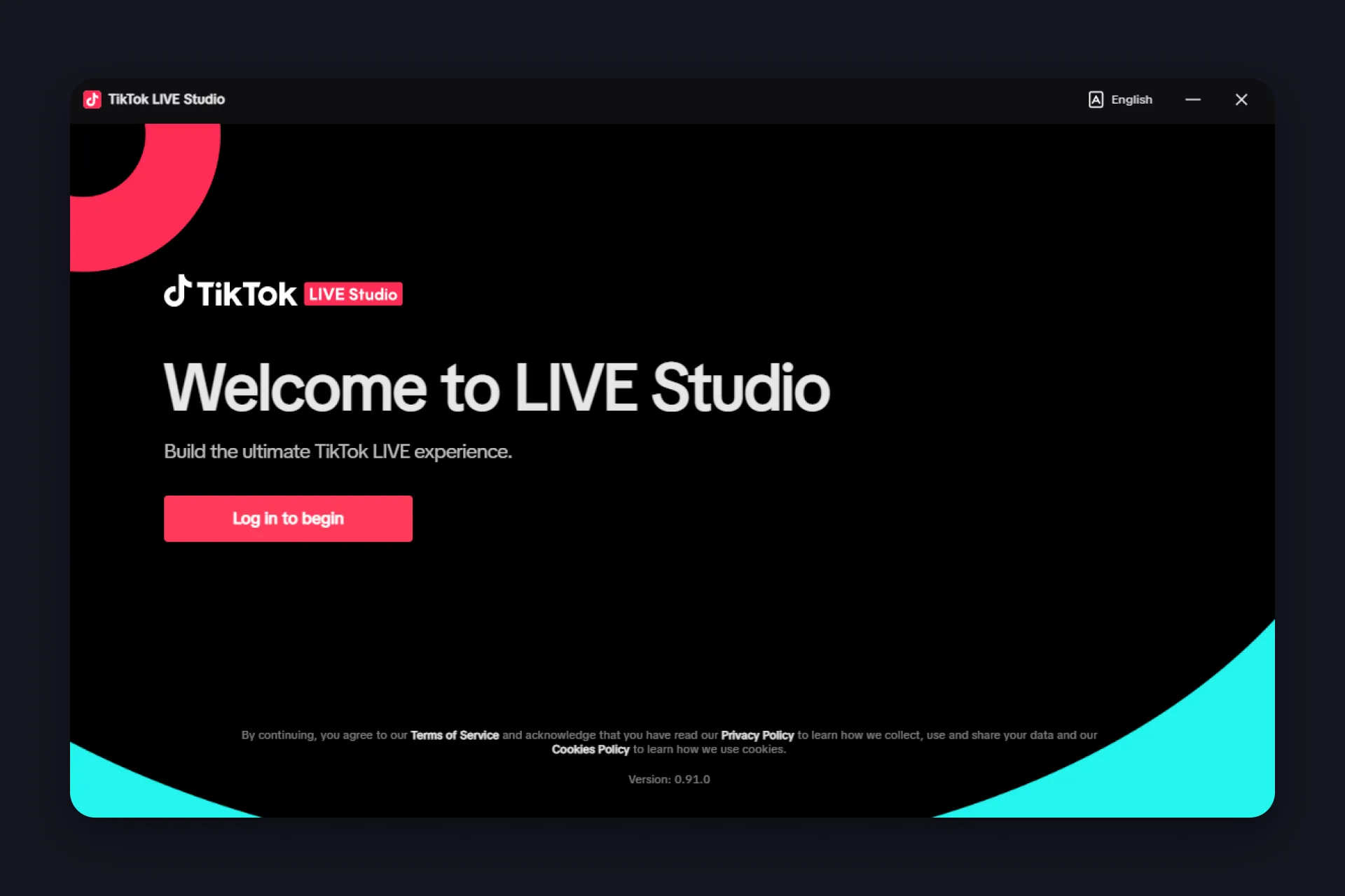 the LIVE Studio welcome screen asking you to log in