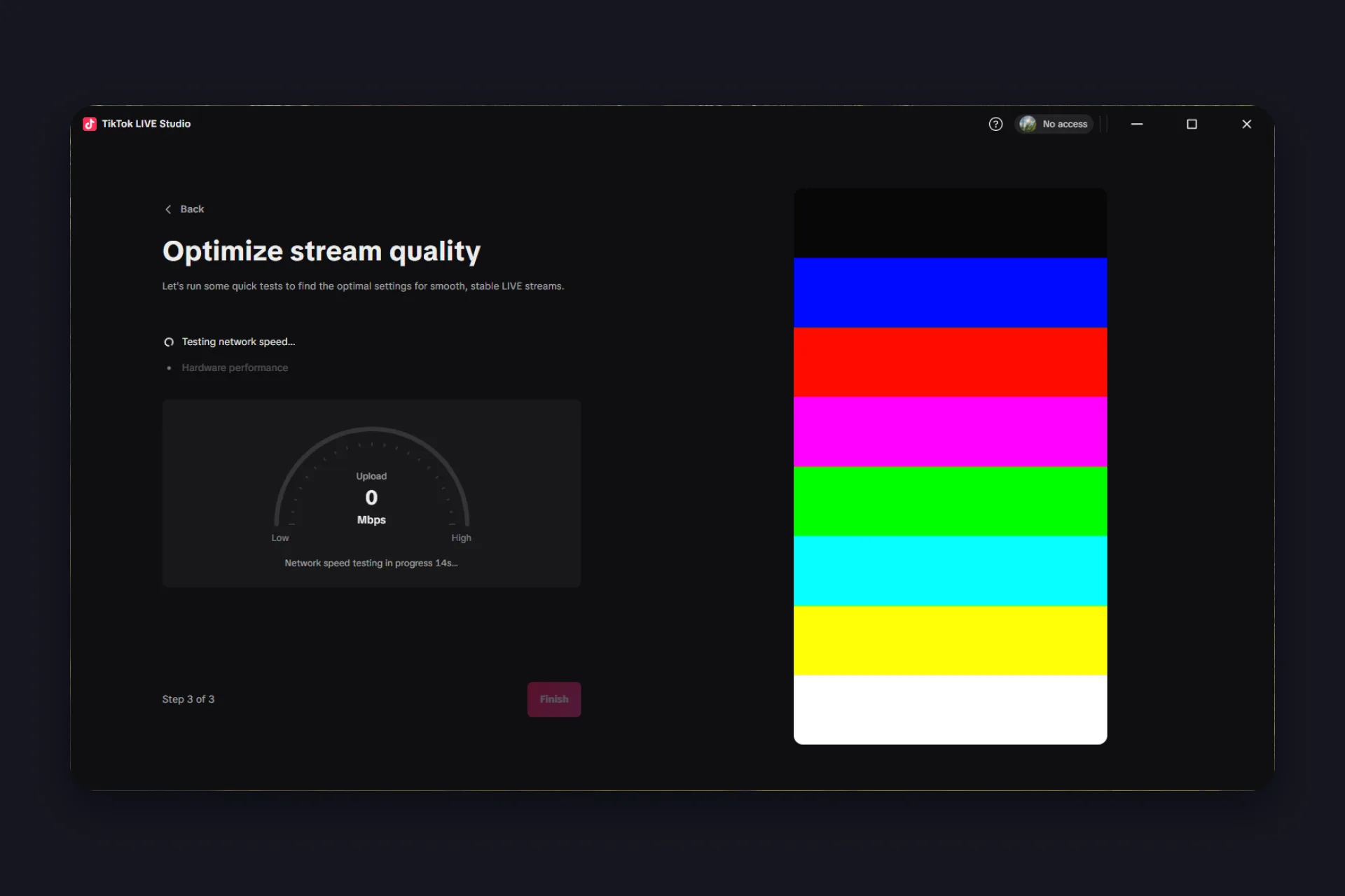 setup wizard step 3, the stream quality optimization with the speed test
