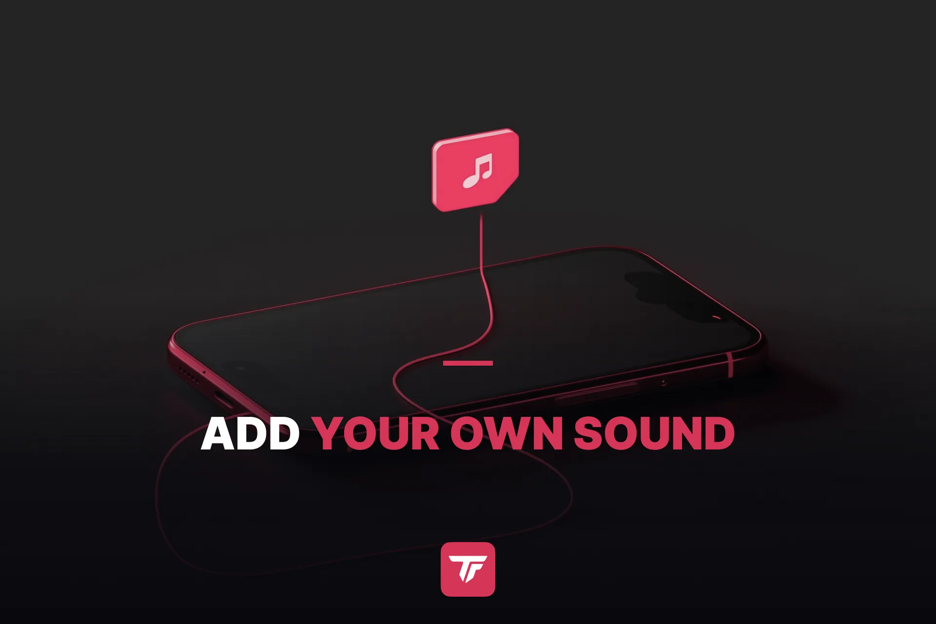 smartphone lying on a dark surface with a glowing audio file icon floating above it, dark moody style