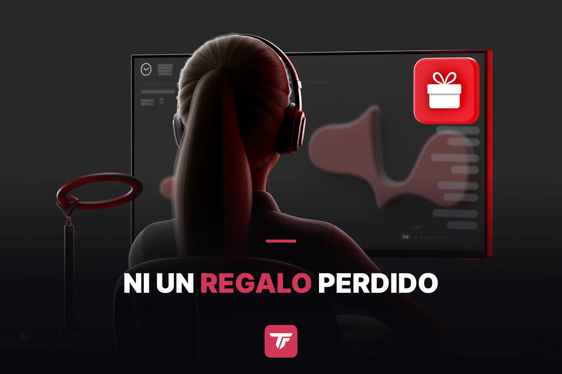 vista sobre el hombro de una streamer de TikTok en directo, con un alert de regalo colorido apareciendo en su pantalla