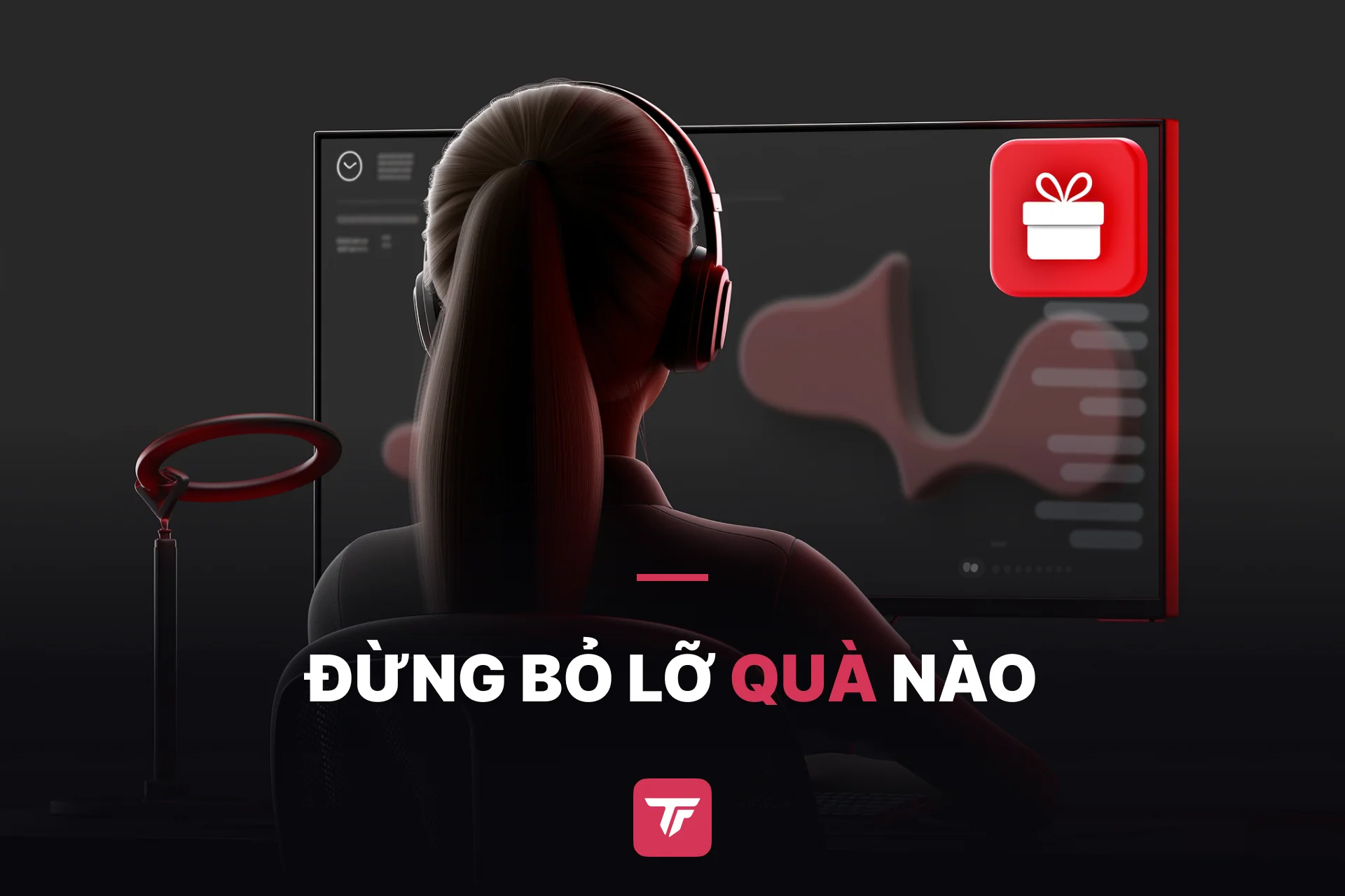 góc nhìn qua vai của một nữ streamer TikTok đang live, với alert tặng quà đầy màu sắc hiện lên trên màn hình