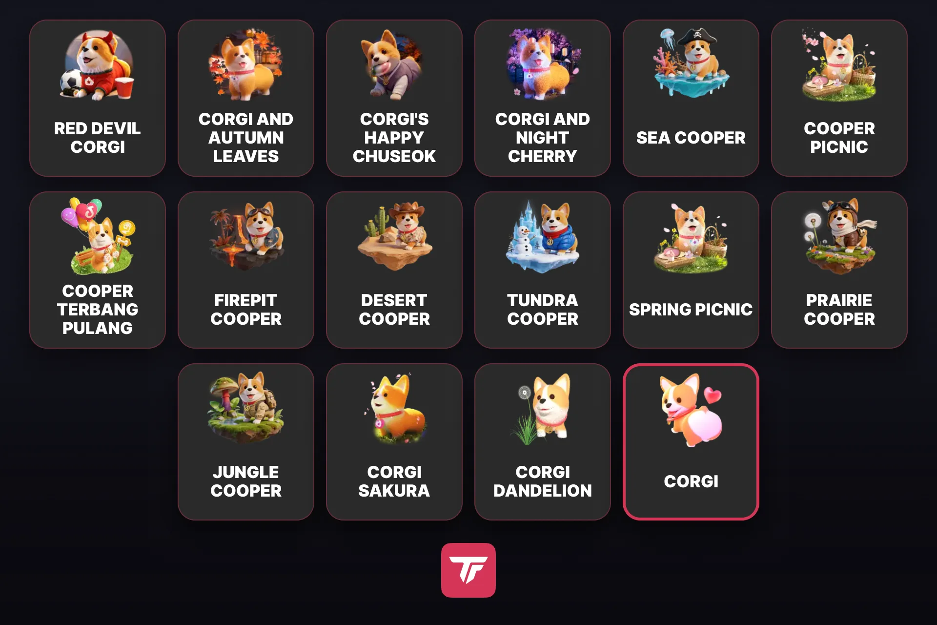 Semua 16 gift corgi di TikTok LIVE, diurutkan dari yang termahal ke termurah, dengan Corgi klasik berbingkai merah